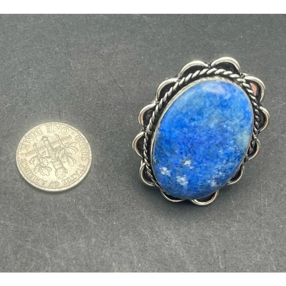 Sterling Silver Blue Oval Sodalite Ring Size 9.25 Bali Style Stamped 925 13.7 gr